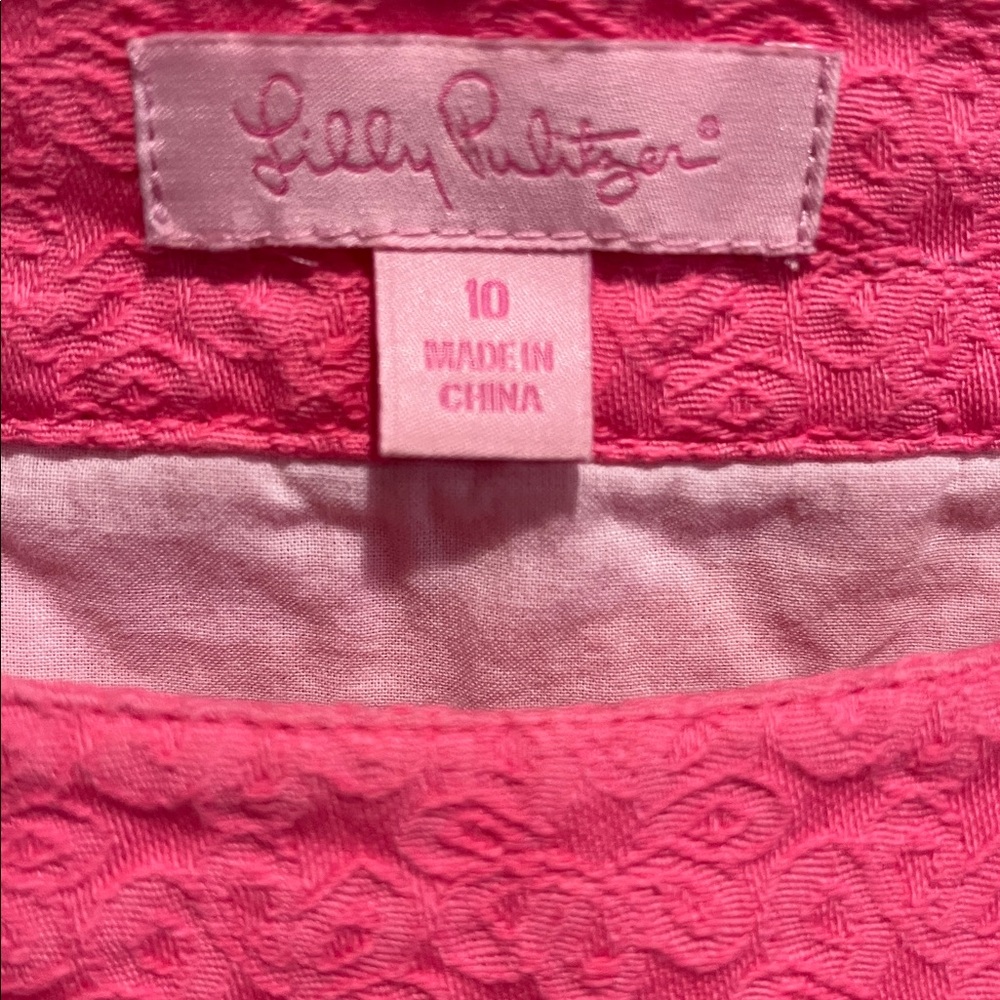 Lilly Pulitzer Dress Hot Pink Sleeveless Mini with White Lace Trim -Size 10 - Picture 2 of 13
